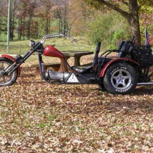 This is my current trike its a 2005 "BETTERTRIKE" out of Tampa Fl.  it has a leading link front end a 1600 vw mtr w/a 4 spd trans I run a pertronix ig