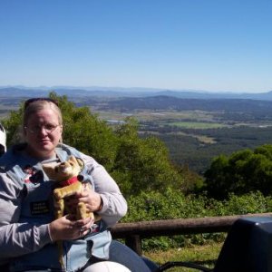 100 3923
My Good Lady with Little F'er ( mascot) at Tamborine Mtn,Queensland.